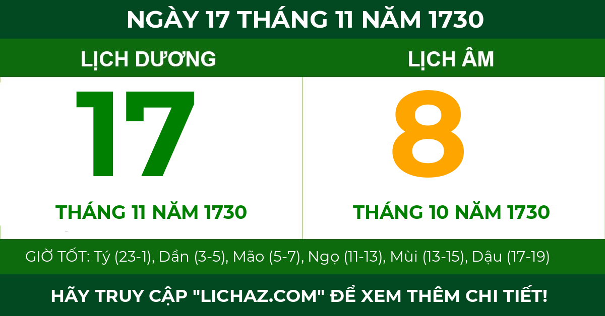 lịch âm ngày 17 tháng 11 năm 1730