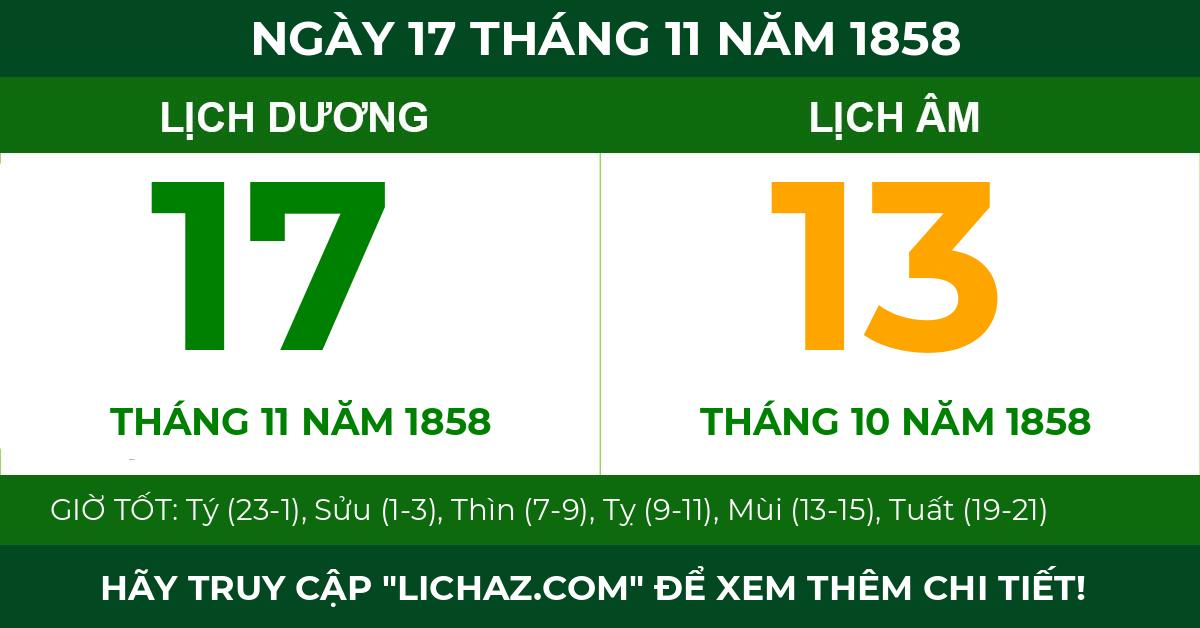 lịch âm ngày 17 tháng 11 năm 1858