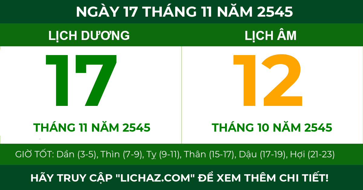 lịch âm ngày 17 tháng 11 năm 2545