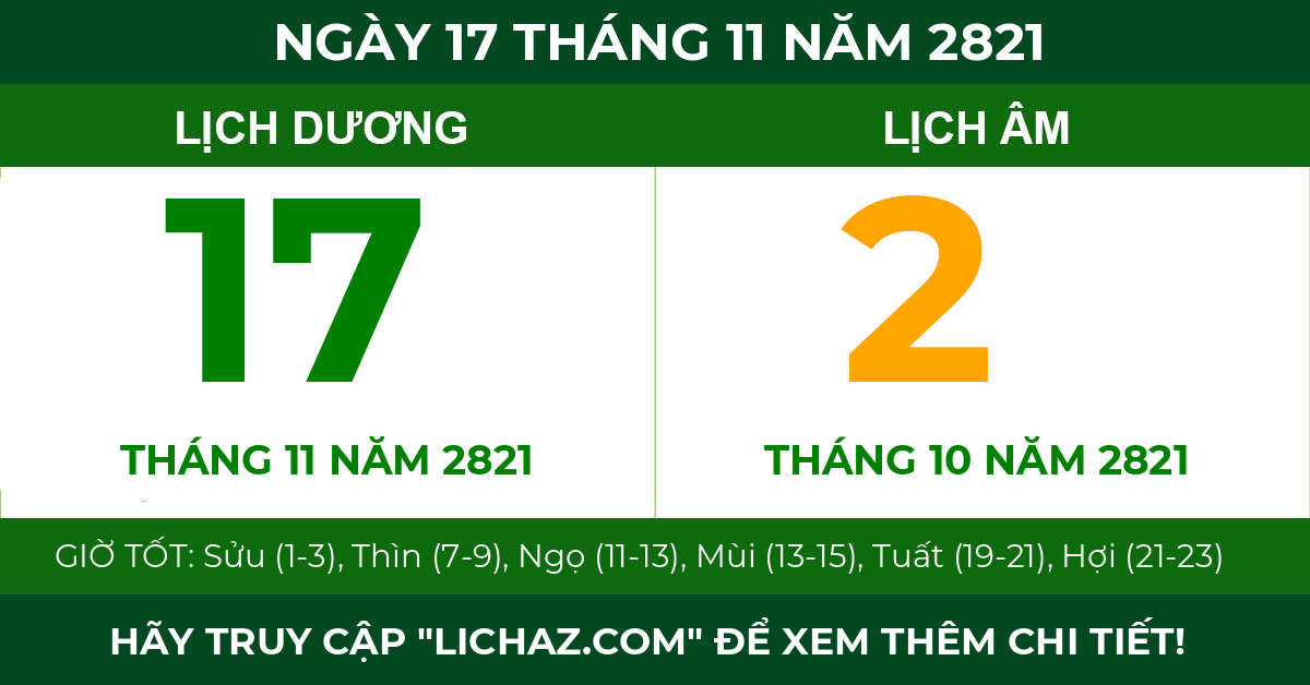 lịch âm ngày 17 tháng 11 năm 2821