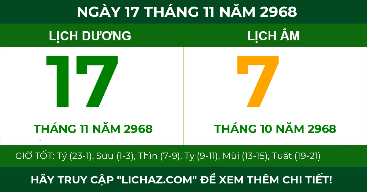 lịch âm ngày 17 tháng 11 năm 2968