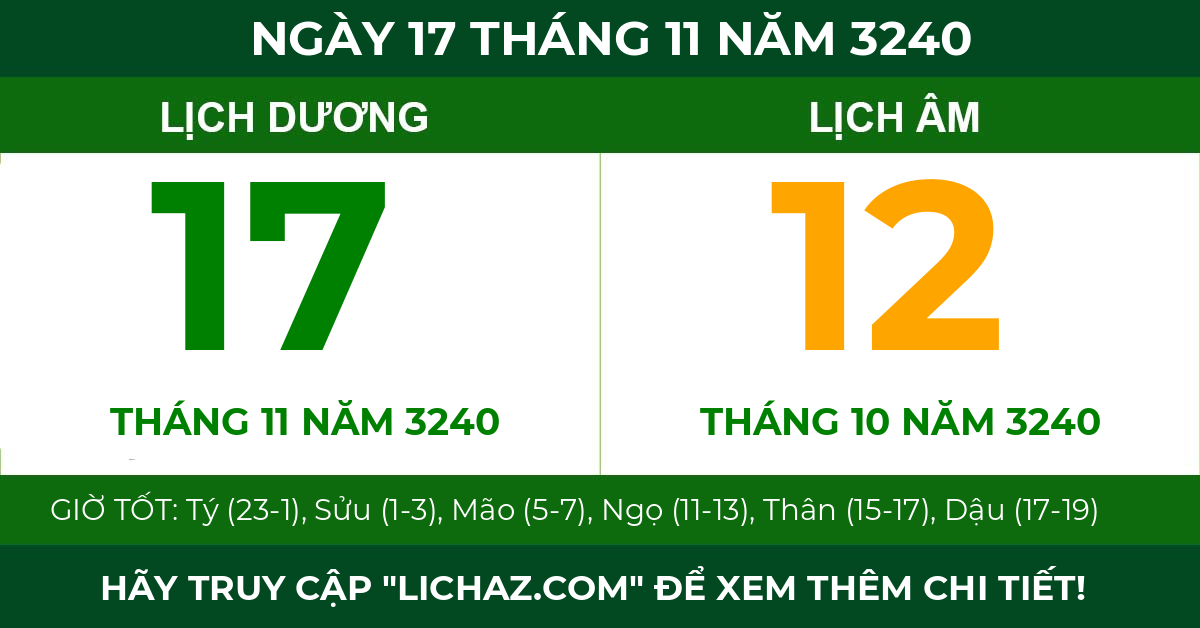 lịch âm ngày 17 tháng 11 năm 3240