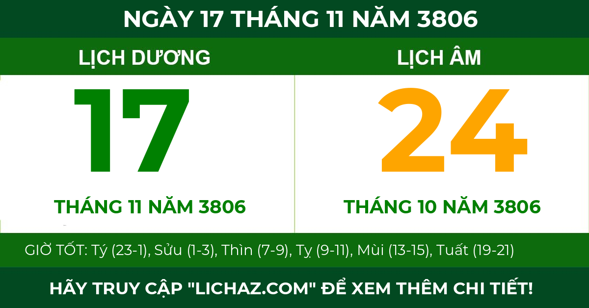 lịch âm ngày 17 tháng 11 năm 3806