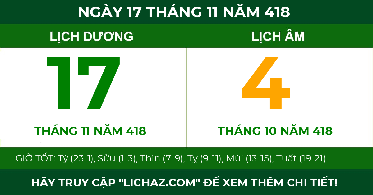 lịch âm ngày 17 tháng 11 năm 418
