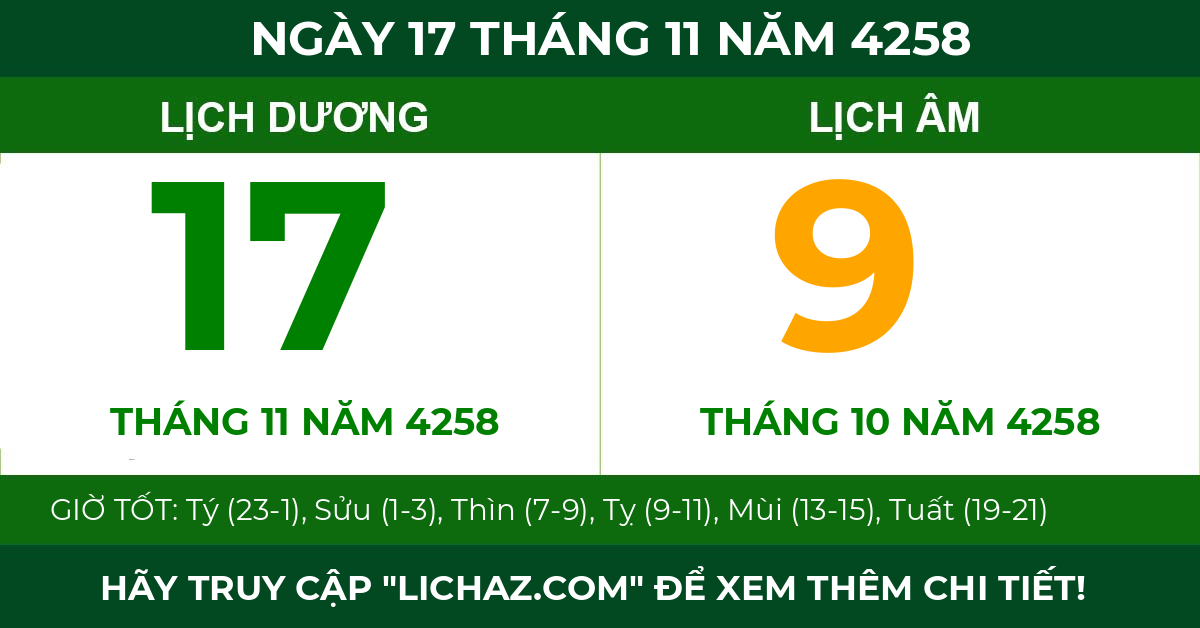 lịch âm ngày 17 tháng 11 năm 4258