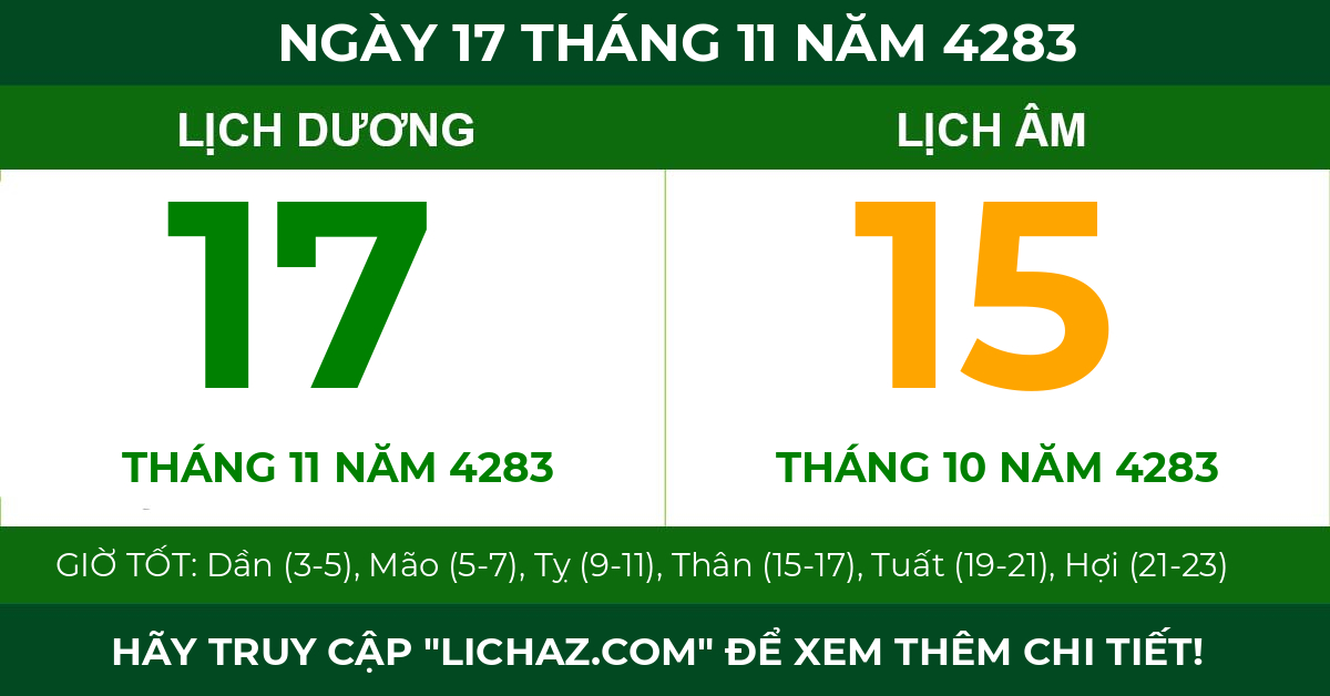lịch âm ngày 17 tháng 11 năm 4283