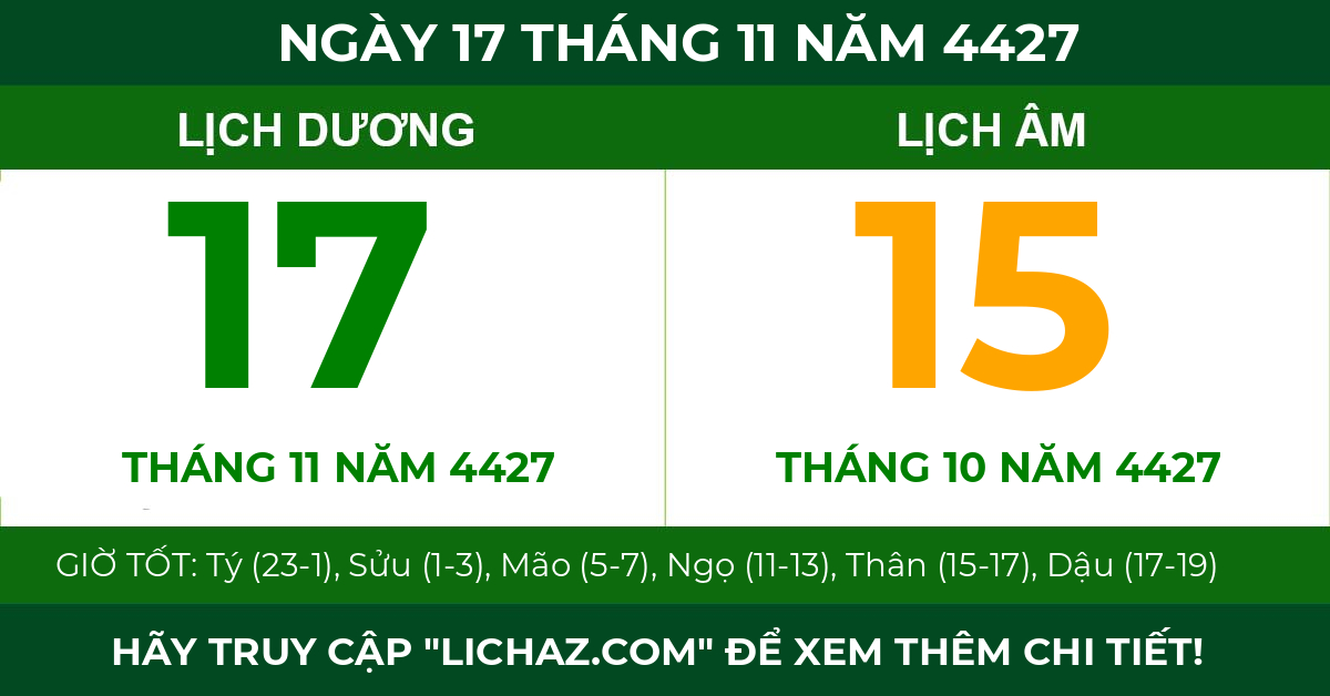 lịch âm ngày 17 tháng 11 năm 4427