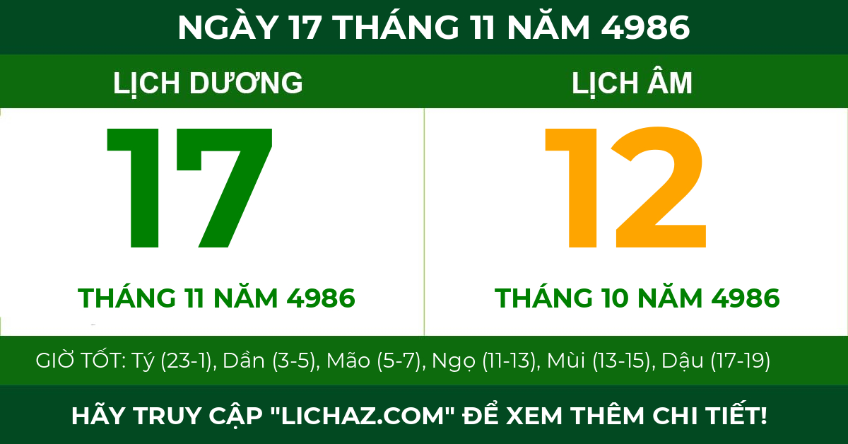 lịch âm ngày 17 tháng 11 năm 4986