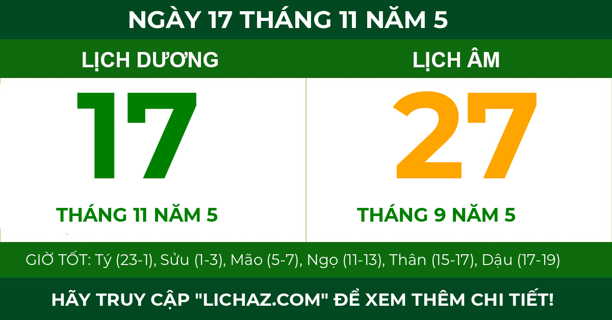 lịch âm ngày 17 tháng 11 năm 5