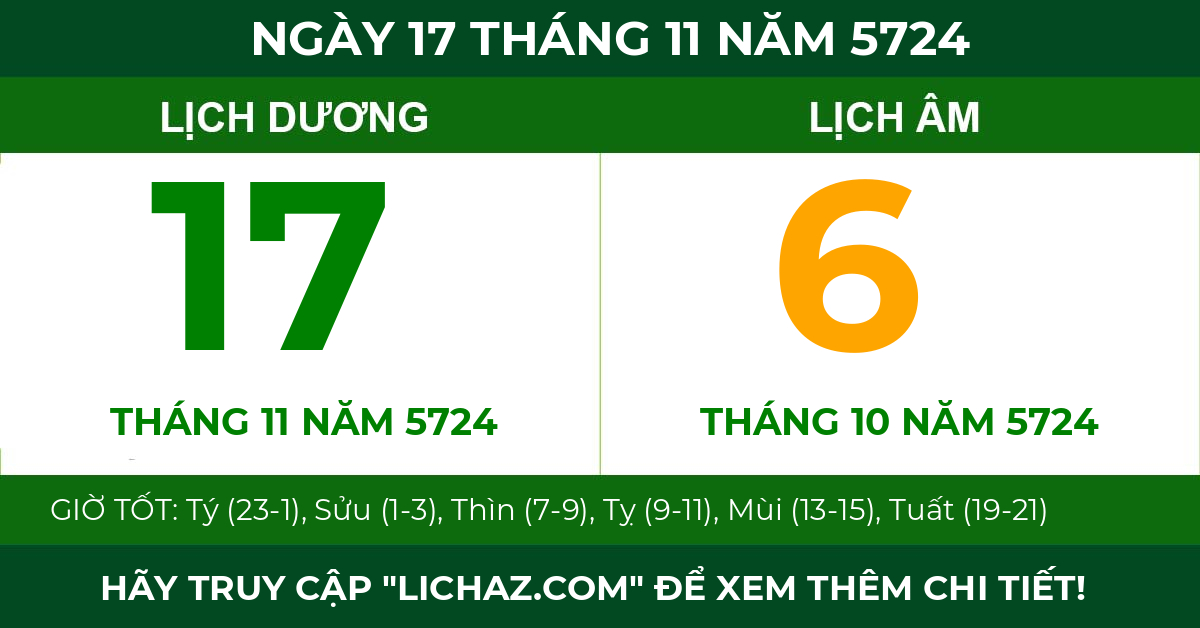 lịch âm ngày 17 tháng 11 năm 5724