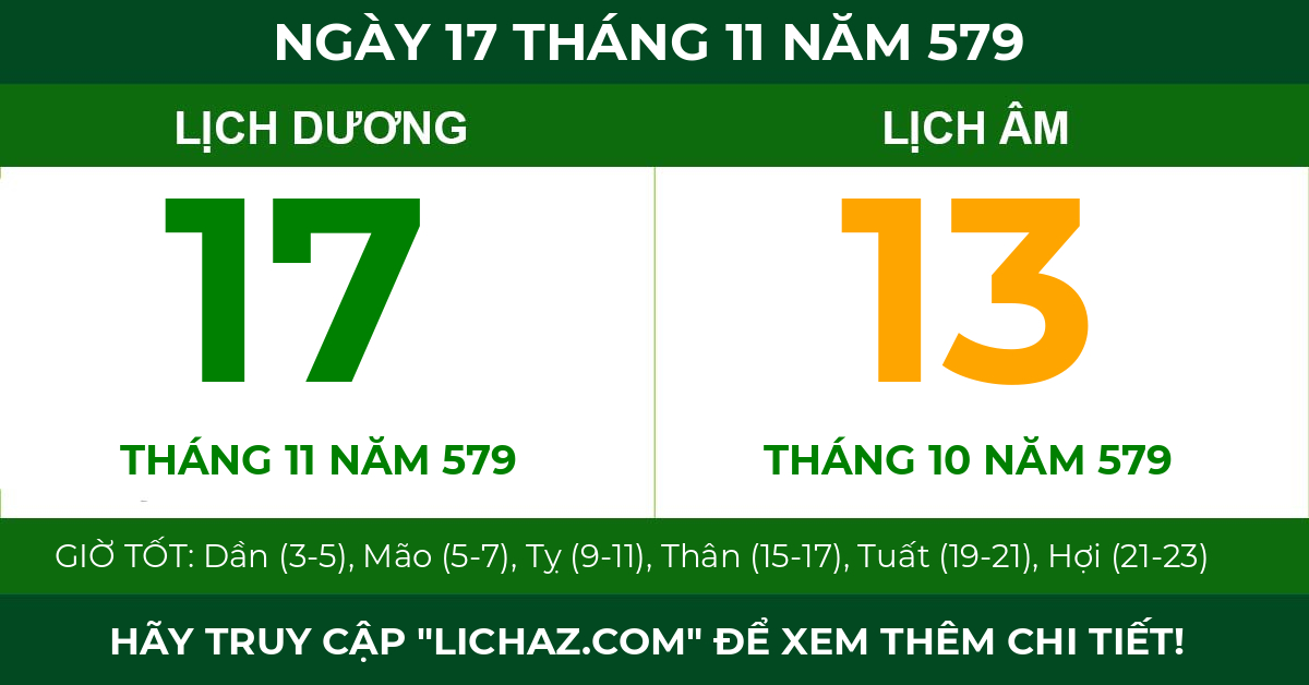 lịch âm ngày 17 tháng 11 năm 579