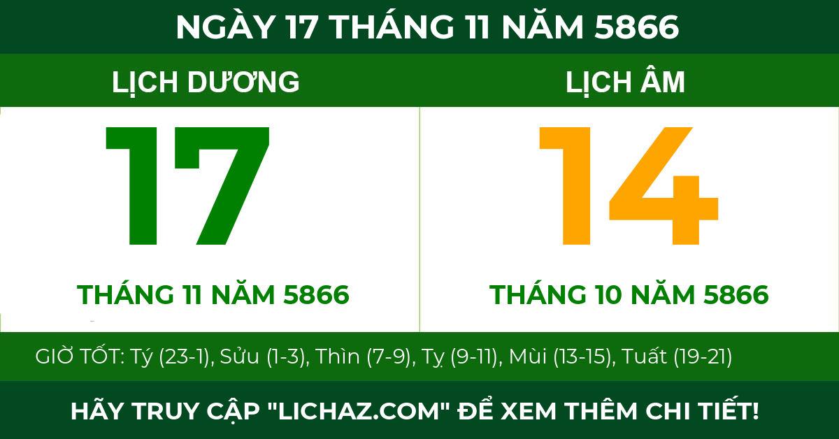 lịch âm ngày 17 tháng 11 năm 5866