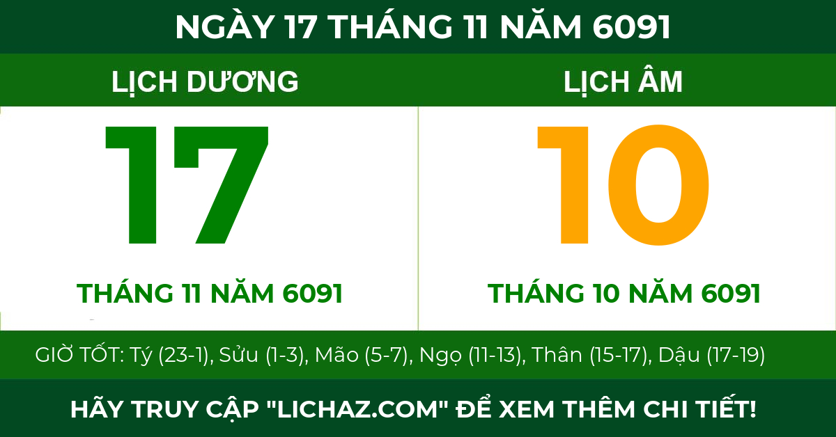 lịch âm ngày 17 tháng 11 năm 6091