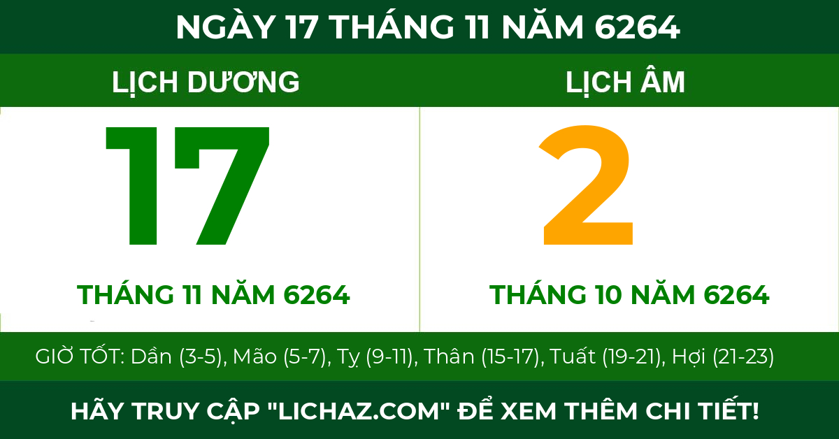 lịch âm ngày 17 tháng 11 năm 6264