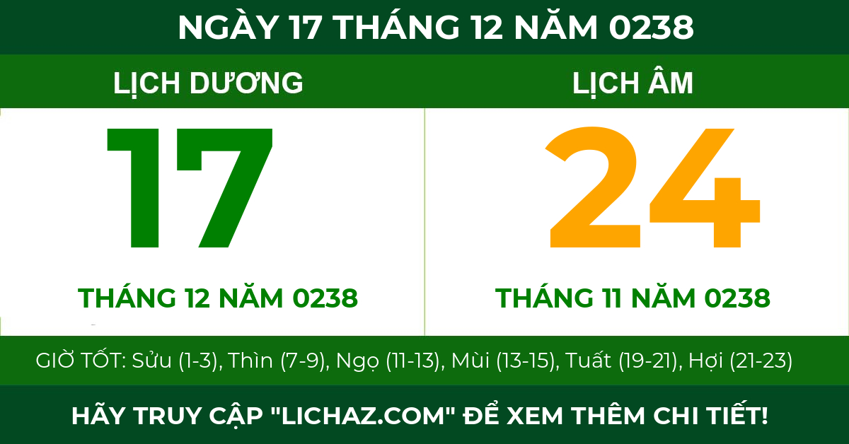 lịch âm ngày 17 tháng 12 năm 0238