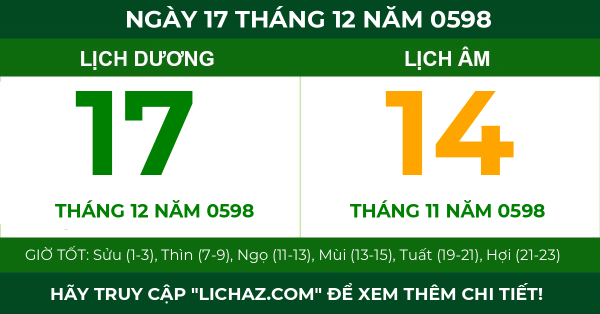lịch âm ngày 17 tháng 12 năm 0598