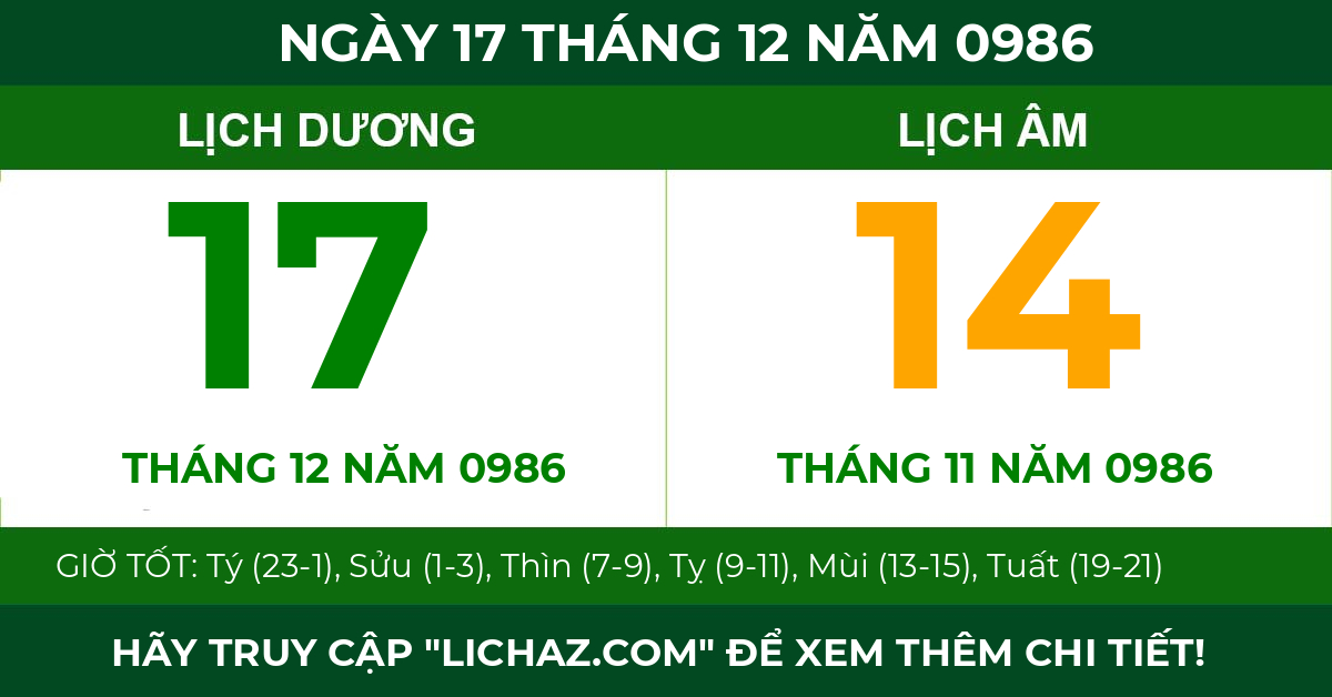 lịch âm ngày 17 tháng 12 năm 0986