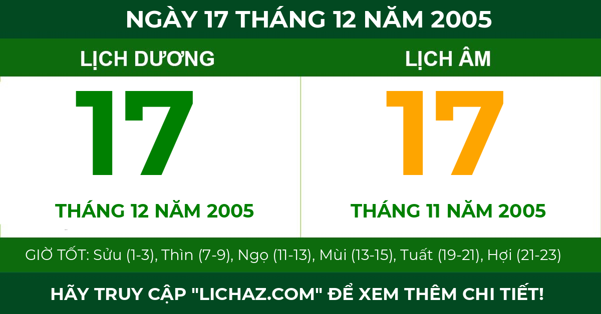 lịch âm ngày 17 tháng 12 năm 2005