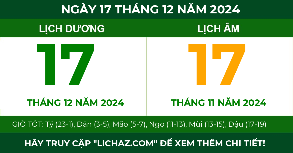 lịch âm ngày 17 tháng 12 năm 2024