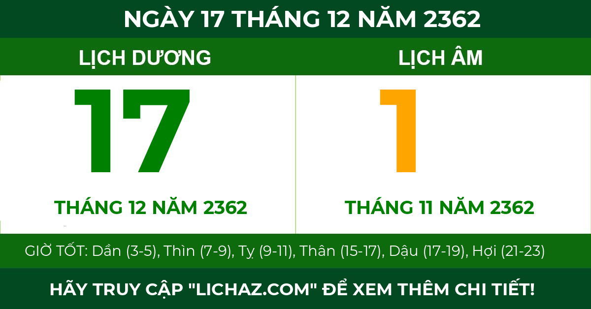 lịch âm ngày 17 tháng 12 năm 2362