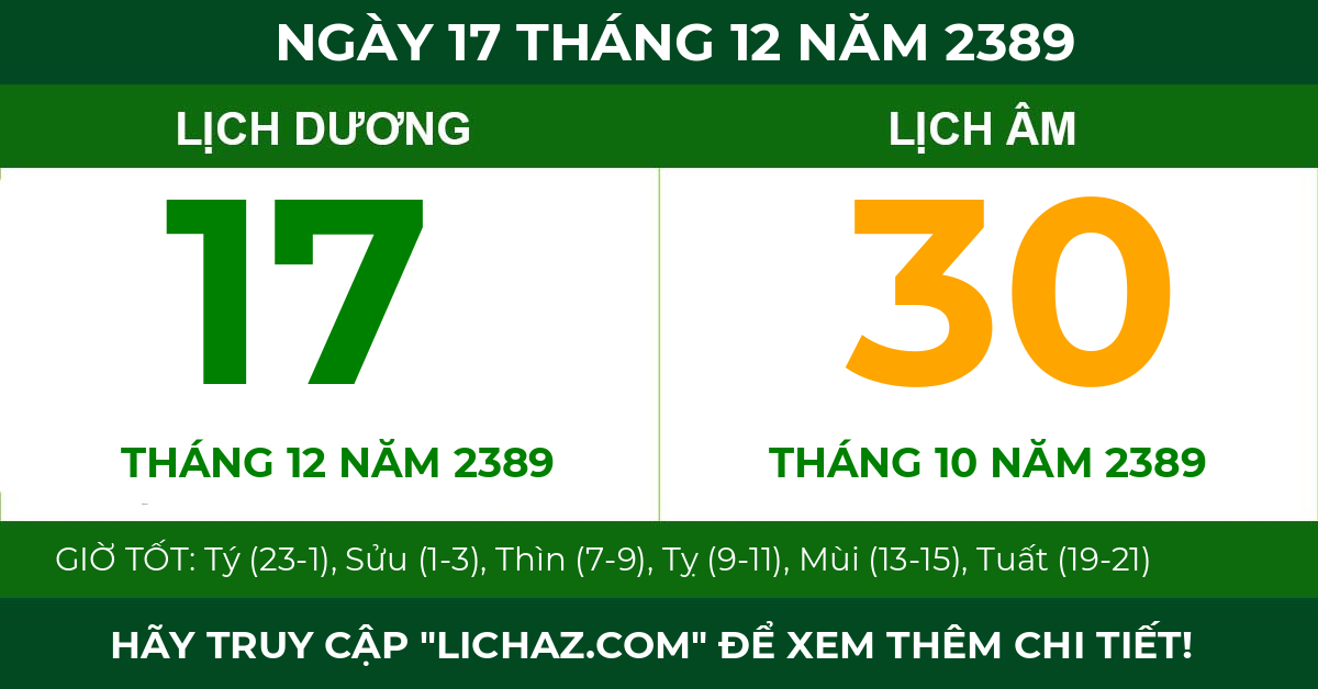 lịch âm ngày 17 tháng 12 năm 2389
