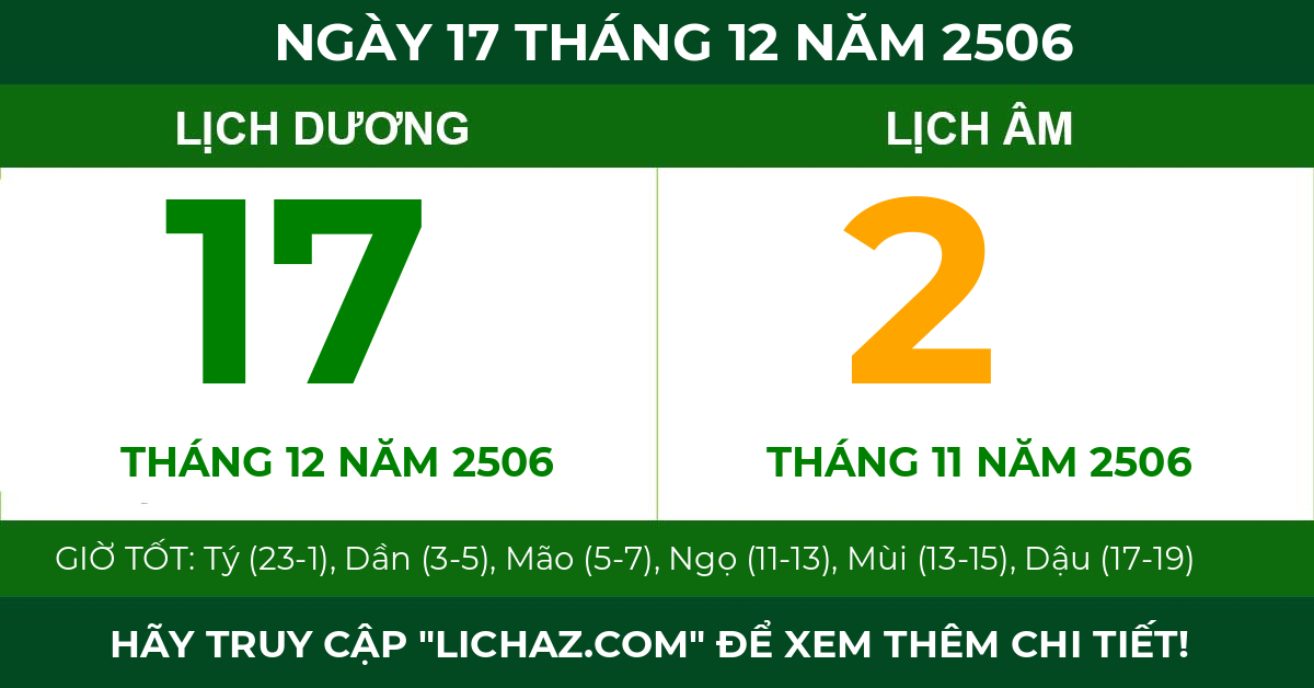 lịch âm ngày 17 tháng 12 năm 2506