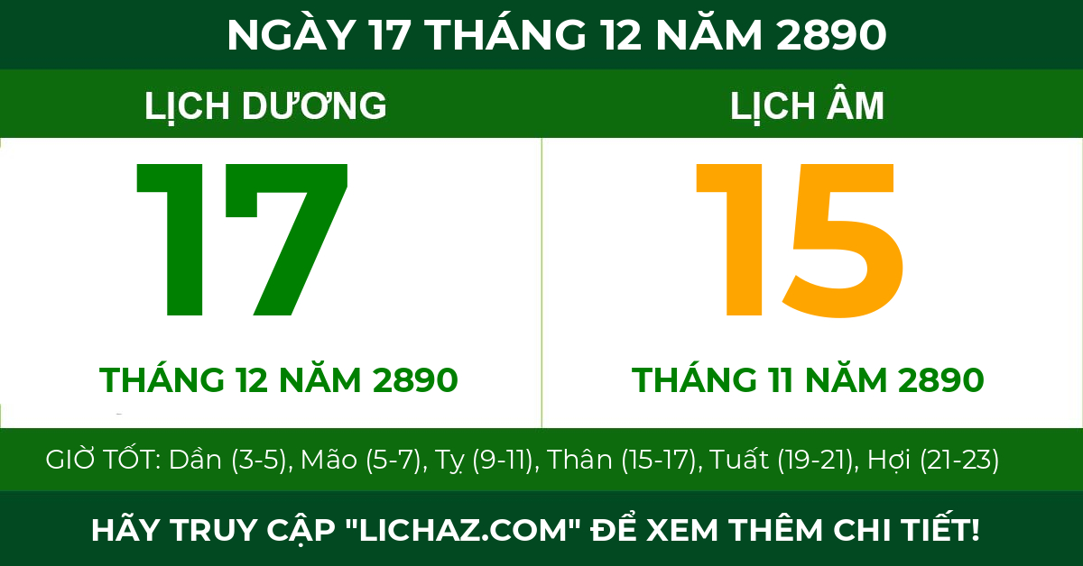 lịch âm ngày 17 tháng 12 năm 2890