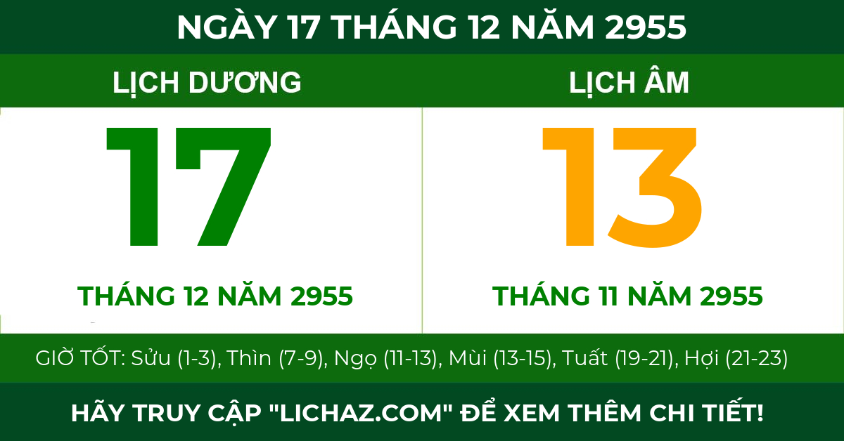 lịch âm ngày 17 tháng 12 năm 2955