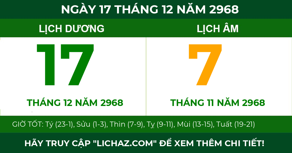 lịch âm ngày 17 tháng 12 năm 2968