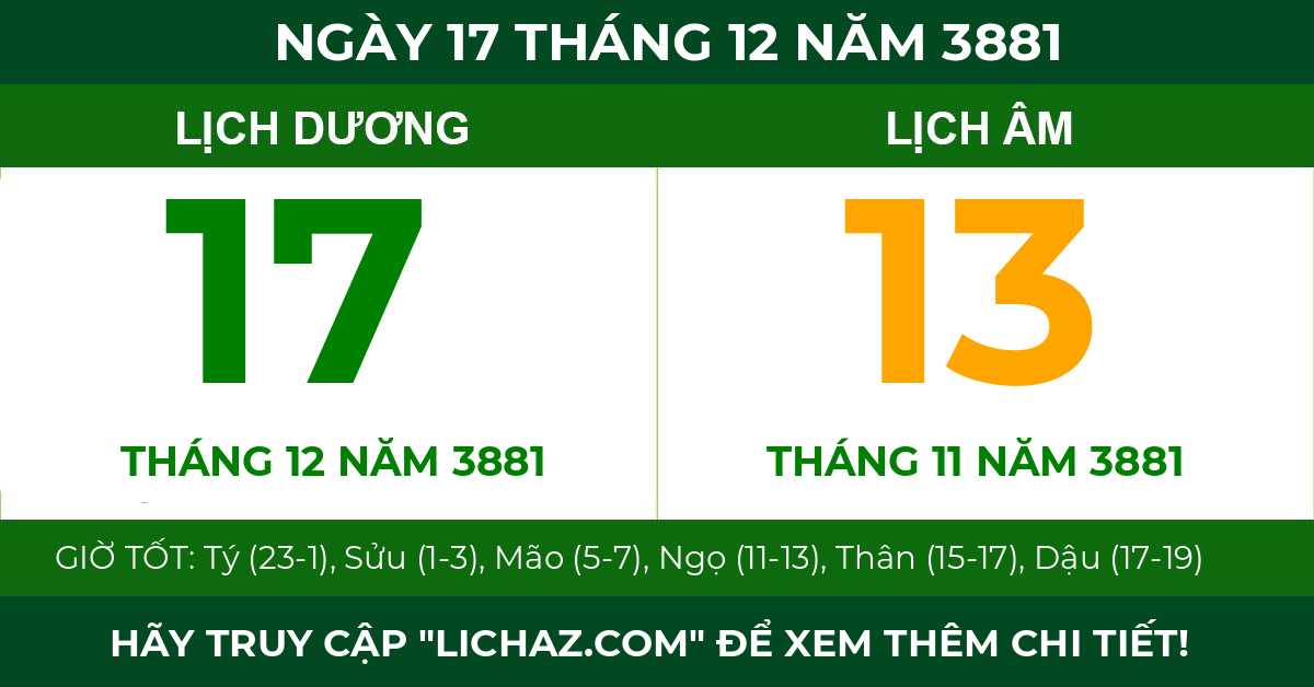 lịch âm ngày 17 tháng 12 năm 3881