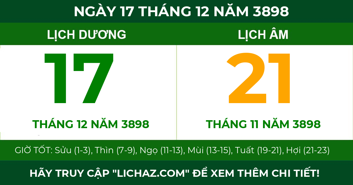lịch âm ngày 17 tháng 12 năm 3898