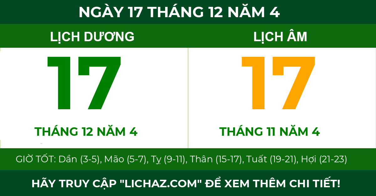 lịch âm ngày 17 tháng 12 năm 4