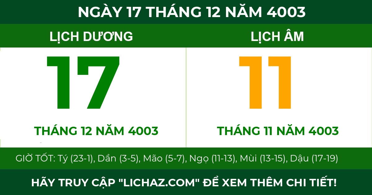 lịch âm ngày 17 tháng 12 năm 4003