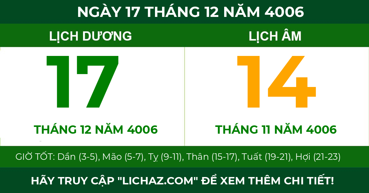 lịch âm ngày 17 tháng 12 năm 4006