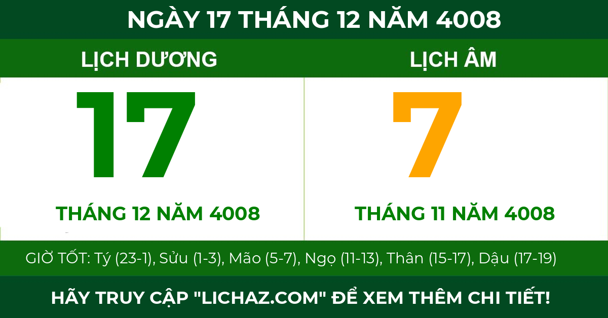 lịch âm ngày 17 tháng 12 năm 4008