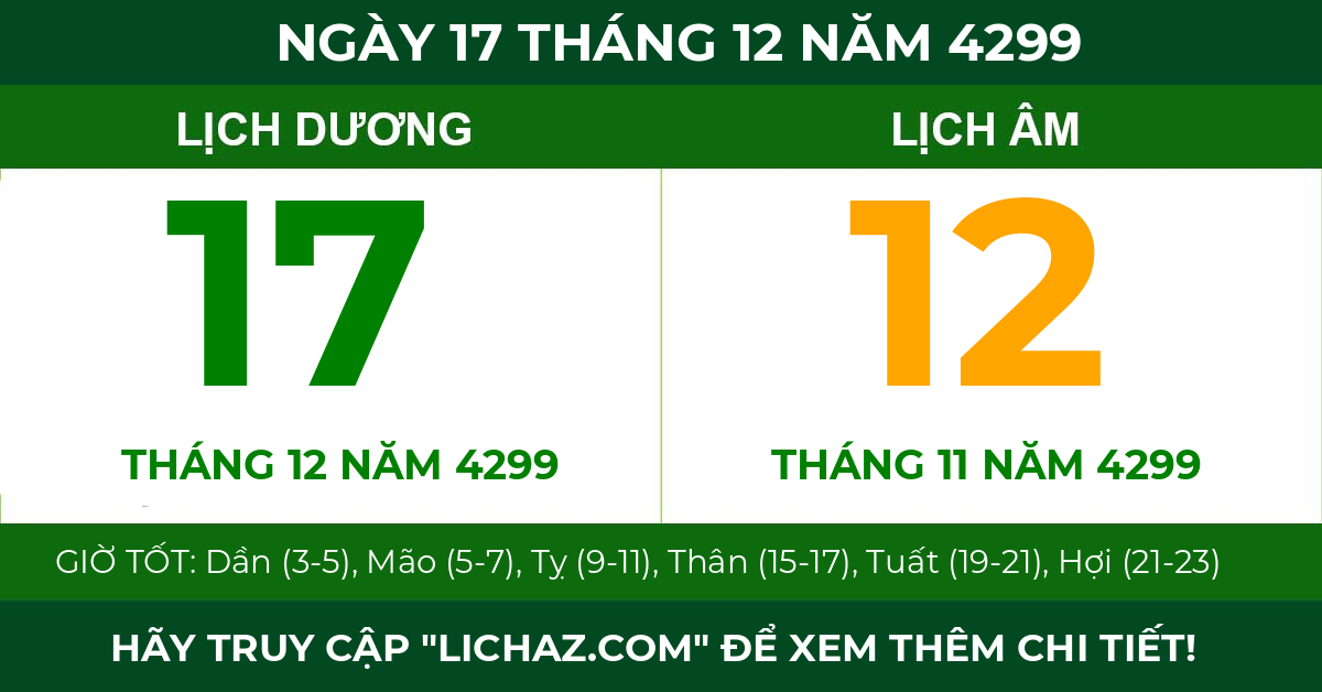 lịch âm ngày 17 tháng 12 năm 4299