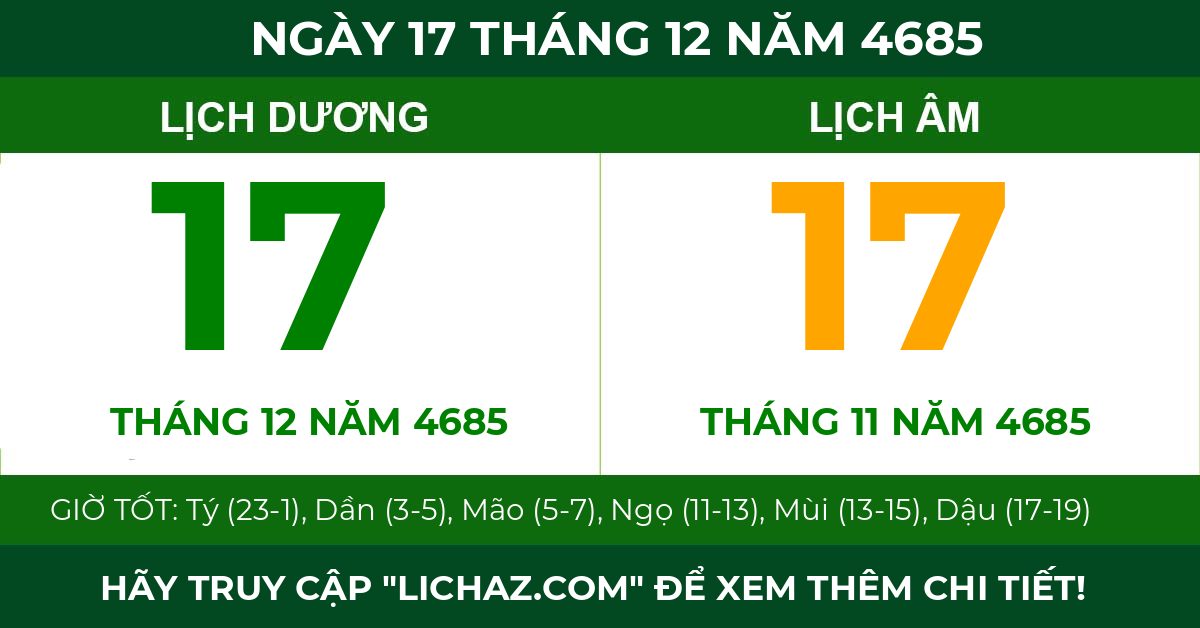 lịch âm ngày 17 tháng 12 năm 4685