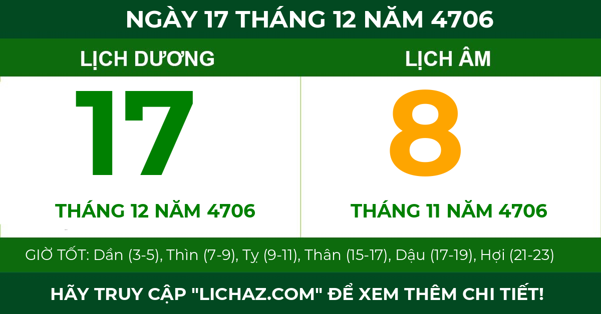 lịch âm ngày 17 tháng 12 năm 4706