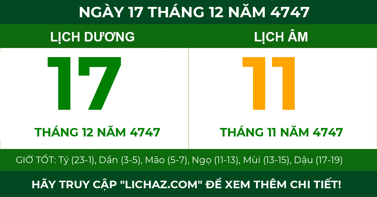 lịch âm ngày 17 tháng 12 năm 4747