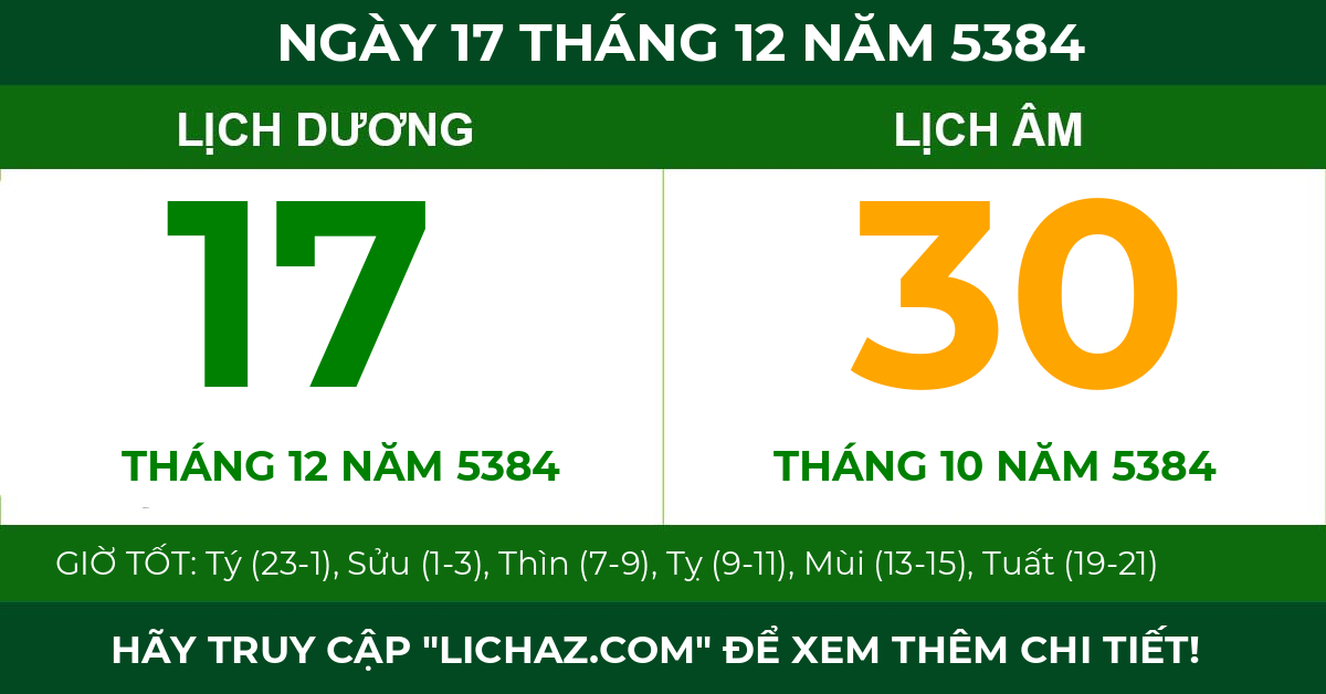 lịch âm ngày 17 tháng 12 năm 5384