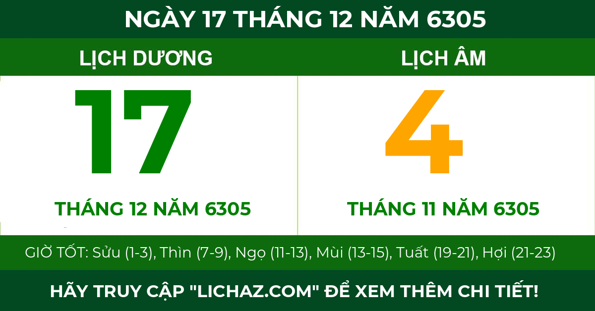 lịch âm ngày 17 tháng 12 năm 6305