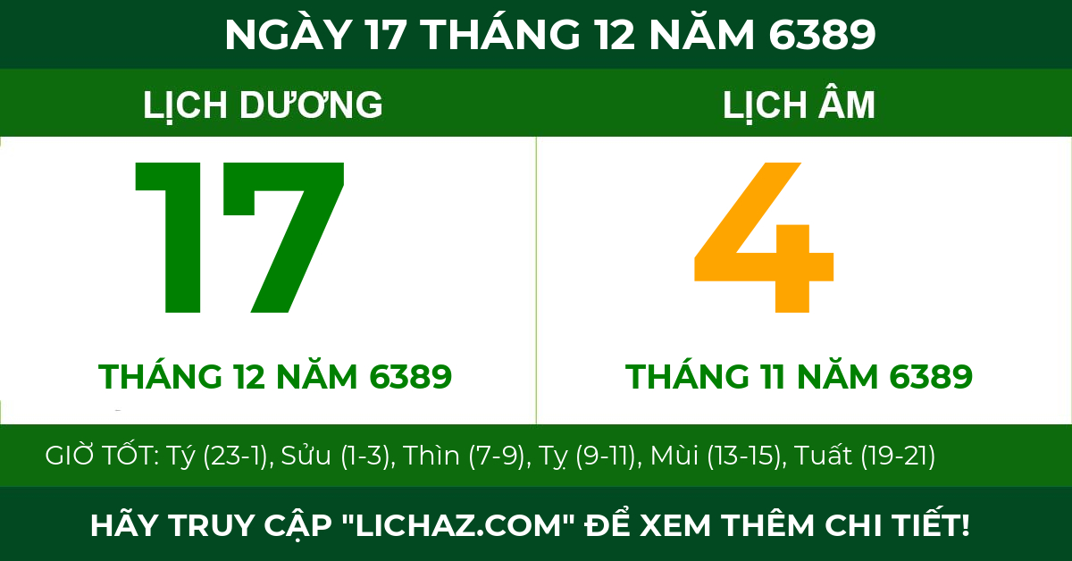 lịch âm ngày 17 tháng 12 năm 6389