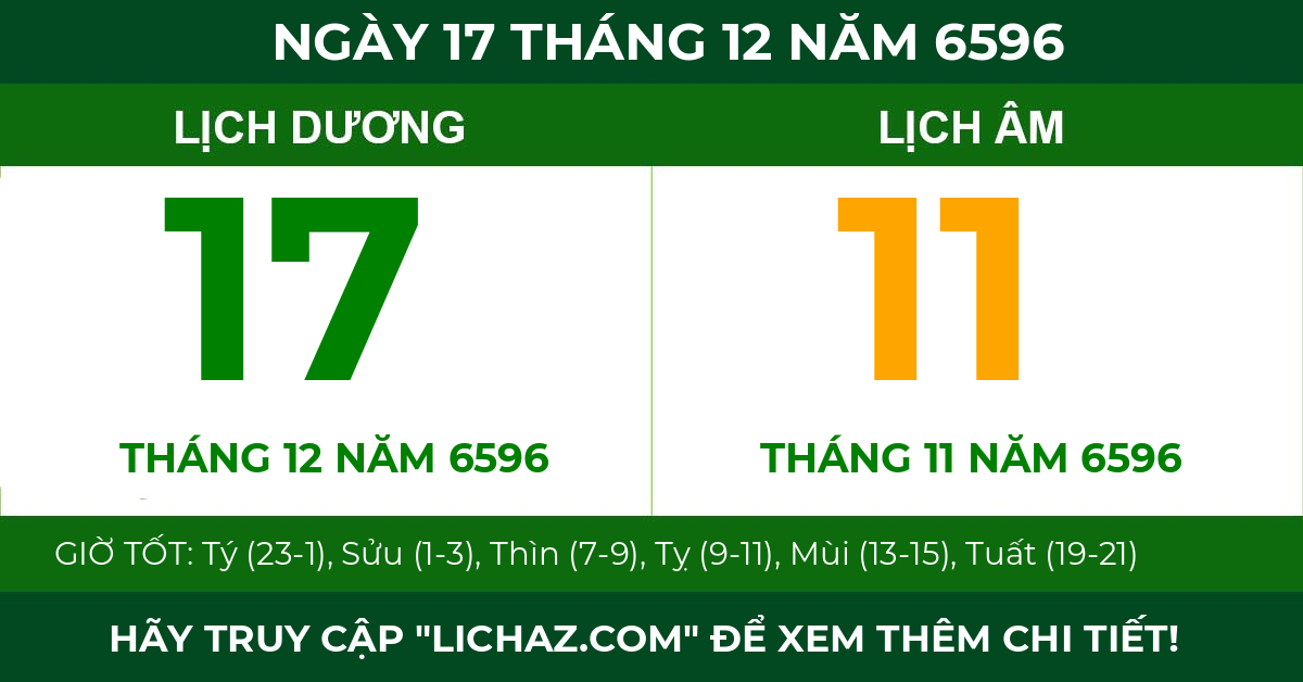 lịch âm ngày 17 tháng 12 năm 6596