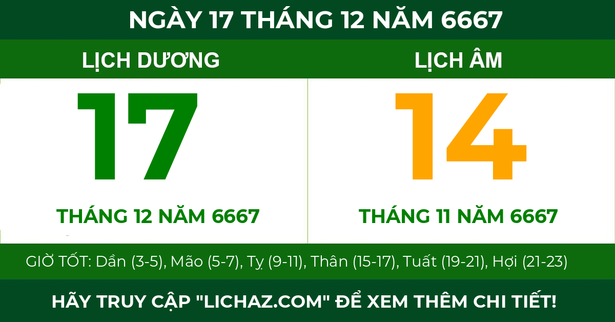 lịch âm ngày 17 tháng 12 năm 6667