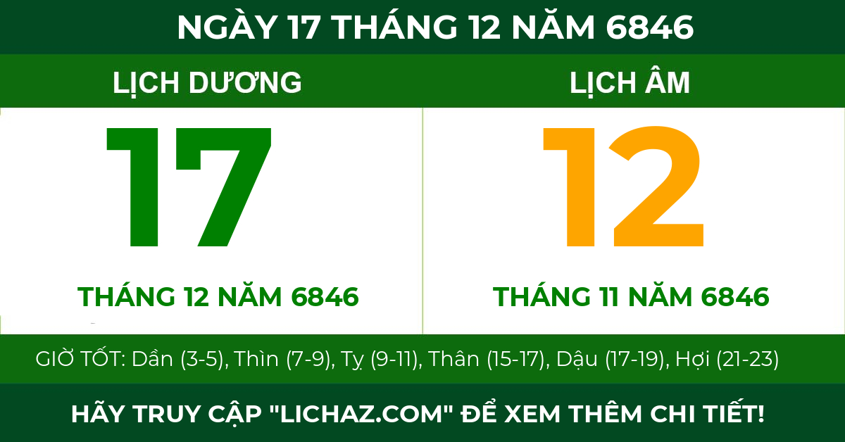 lịch âm ngày 17 tháng 12 năm 6846