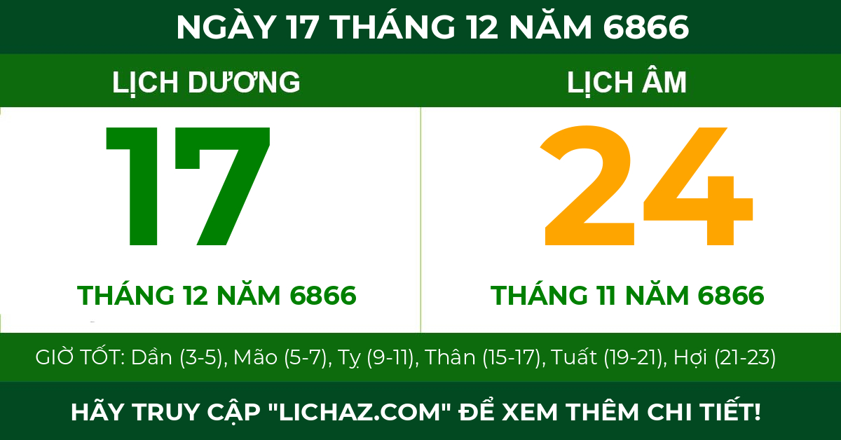 lịch âm ngày 17 tháng 12 năm 6866