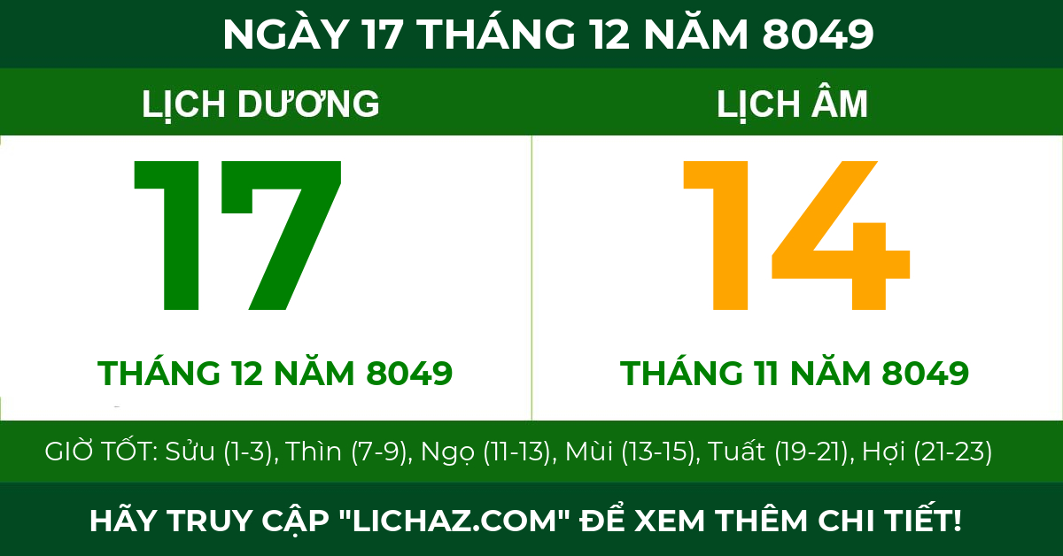 lịch âm ngày 17 tháng 12 năm 8049