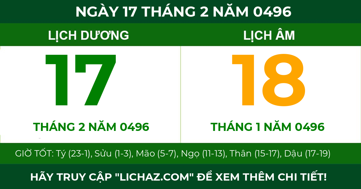 lịch âm ngày 17 tháng 2 năm 0496