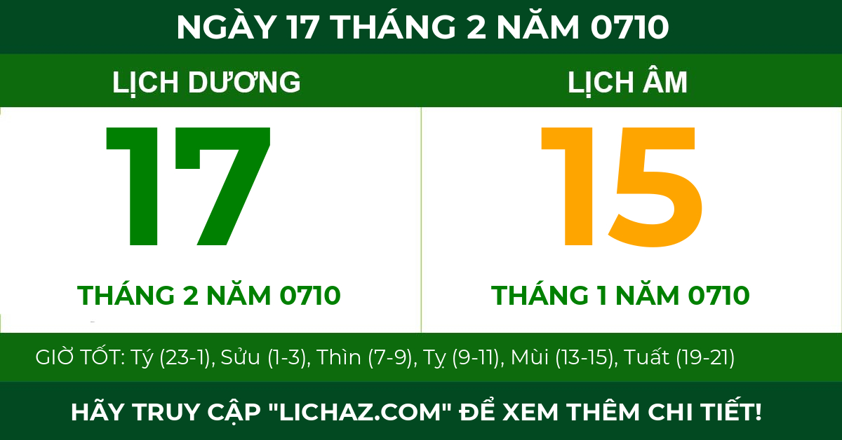 lịch âm ngày 17 tháng 2 năm 0710