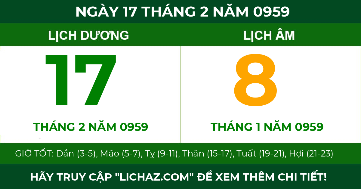 lịch âm ngày 17 tháng 2 năm 0959
